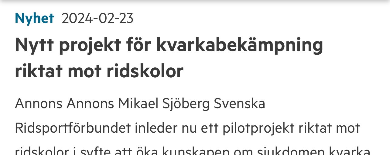 Nytt projekt för kvarkabekämpning på ridskolor