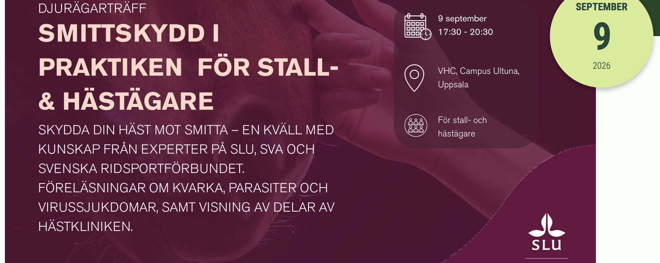 SLU bjuder in till information: Smittskydd i praktiken för stall- & hästägare